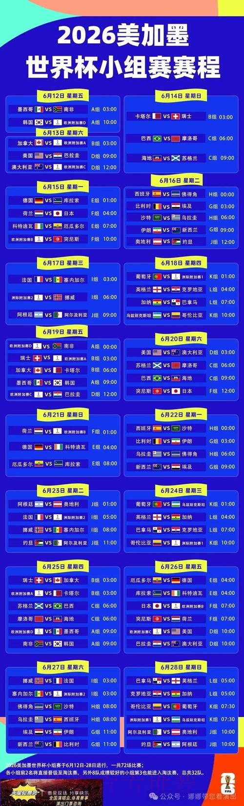2026世界杯每日赛程详细安排实时赛程怎么查
